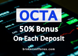 Octa – 50% Deposit Bonus Octa 50% on each deposit