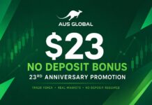 AUS GLOBAL $23 No Deposit Bonus 2026: 23rd Anniversary Promotion AUS GLOBAL $23 No Deposit Bonus